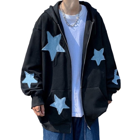 LMLYSoH Women Zip Hoodies Star Pattern Casual Long Sleeve Sweatshirt Jacket with Pocket for Autumn Streetwear
