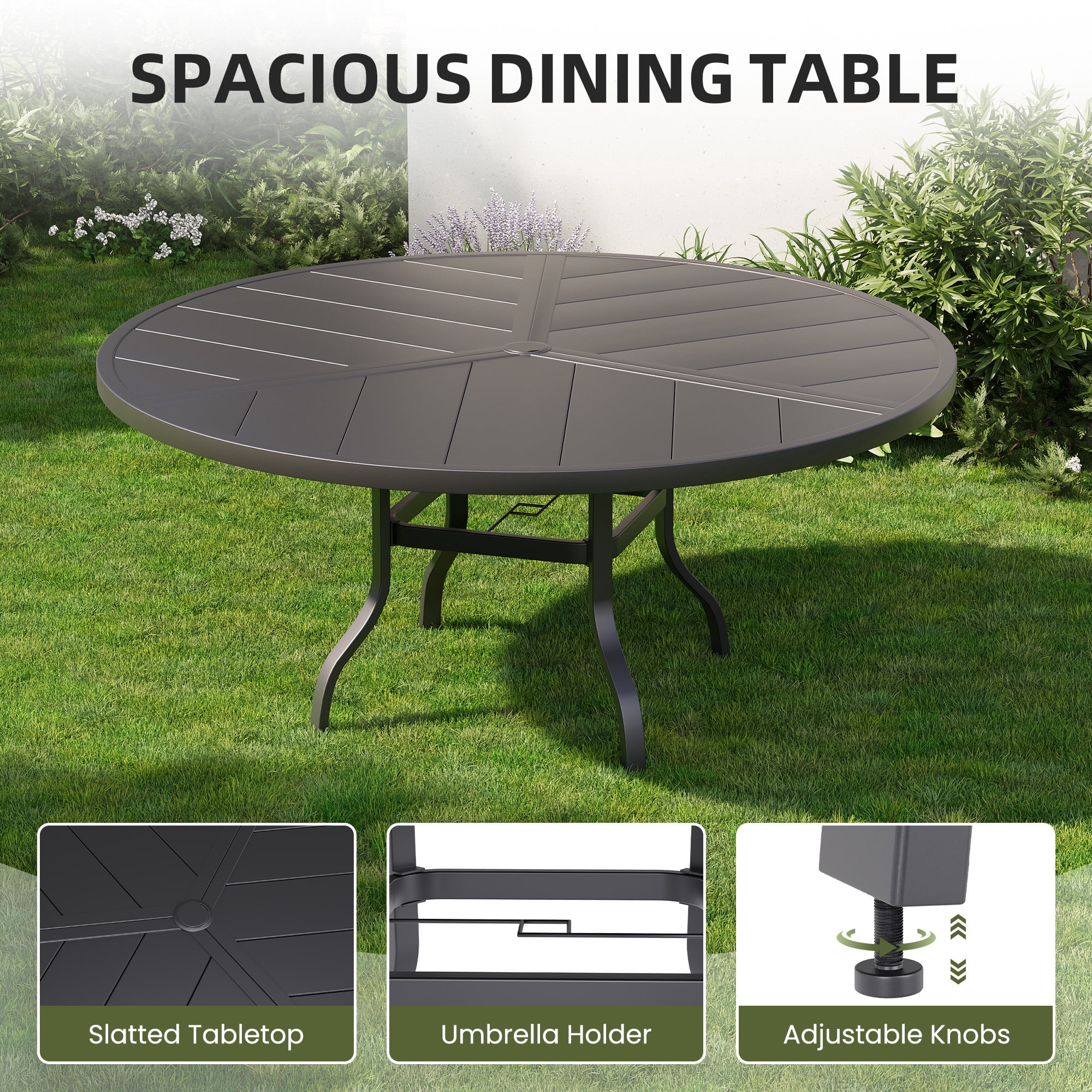 ELPOSUN 7 Piece Outdoor Patio Dining Set Swivel High Back Padded Textilene Chairs and Round Table Furniture Set,Light Gray