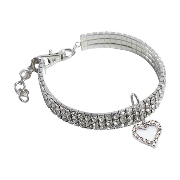 Rhinestone Pet Collar Crystal with Heart Pendant, Sparkling Jewelry for Cats and Small Dogs, Party Birthday Photo