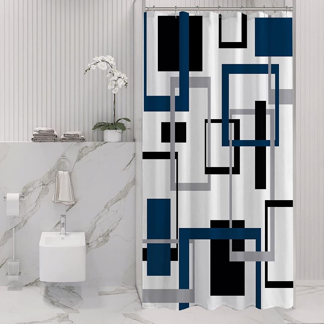 Small Stall Shower Curtain 36 x 72, Narrow Half Black Grey Navy Blue