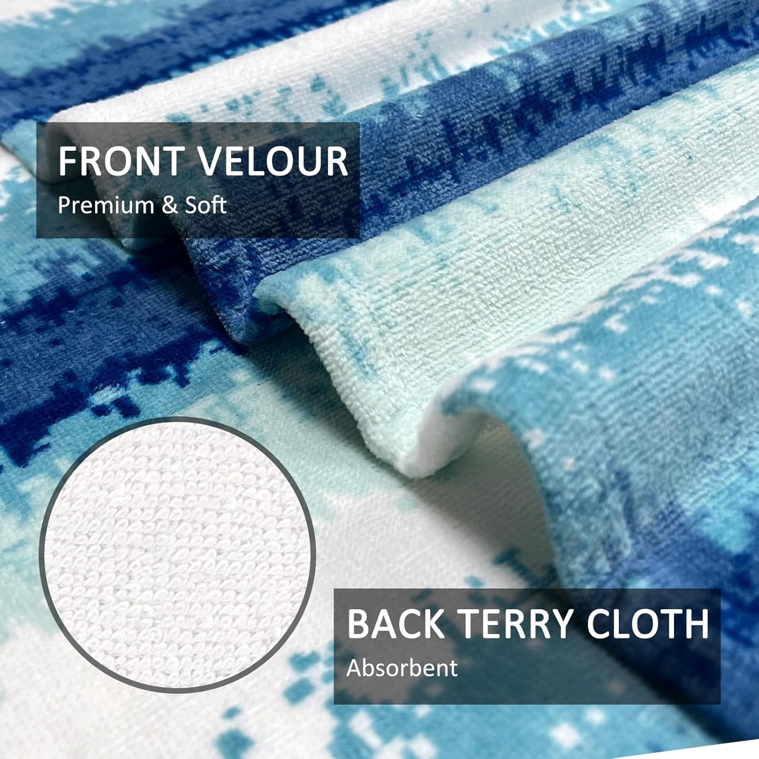 Large Beach Towel Oversized - Cotton Velour  Inch Coast Waves Camo Striped Terry Pool Towel, Soft Swimming Towel for Adults Women Men