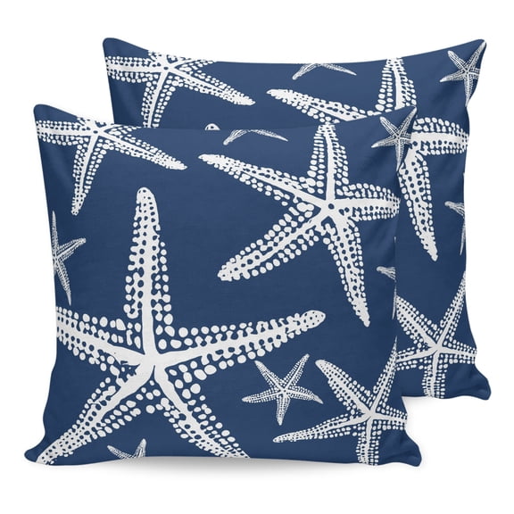 Pillow Covers 16x16 Set of 2, Navy Blue Starfish Throw Pillow Covers Decorative Couch Cushion Cover, Summer Coastal Nautical Ocean Classic Microfiber Soft Pillowcases for Bedroom Living Room Sofa