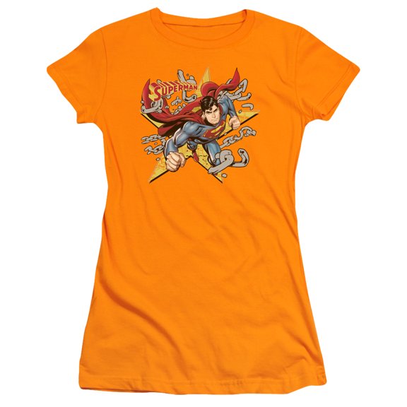 Superman Stars And Chains Junior Women's T-Shirt Sheer Orange