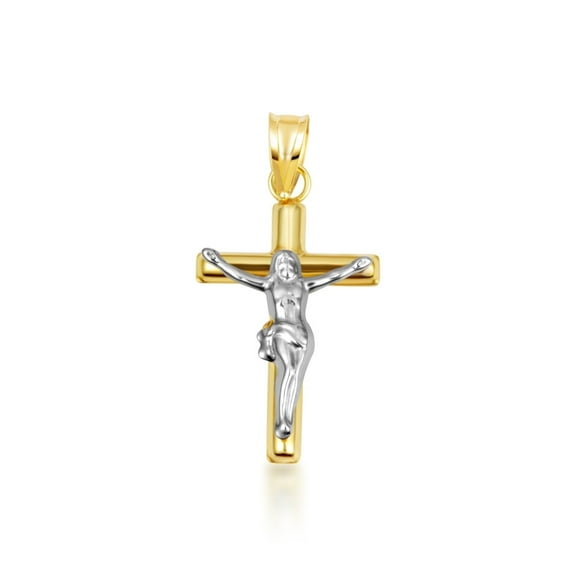 14K Two Tone Gold Sacred Jesus Christ Cross Crucifix Pendant Necklace (Pendant only)