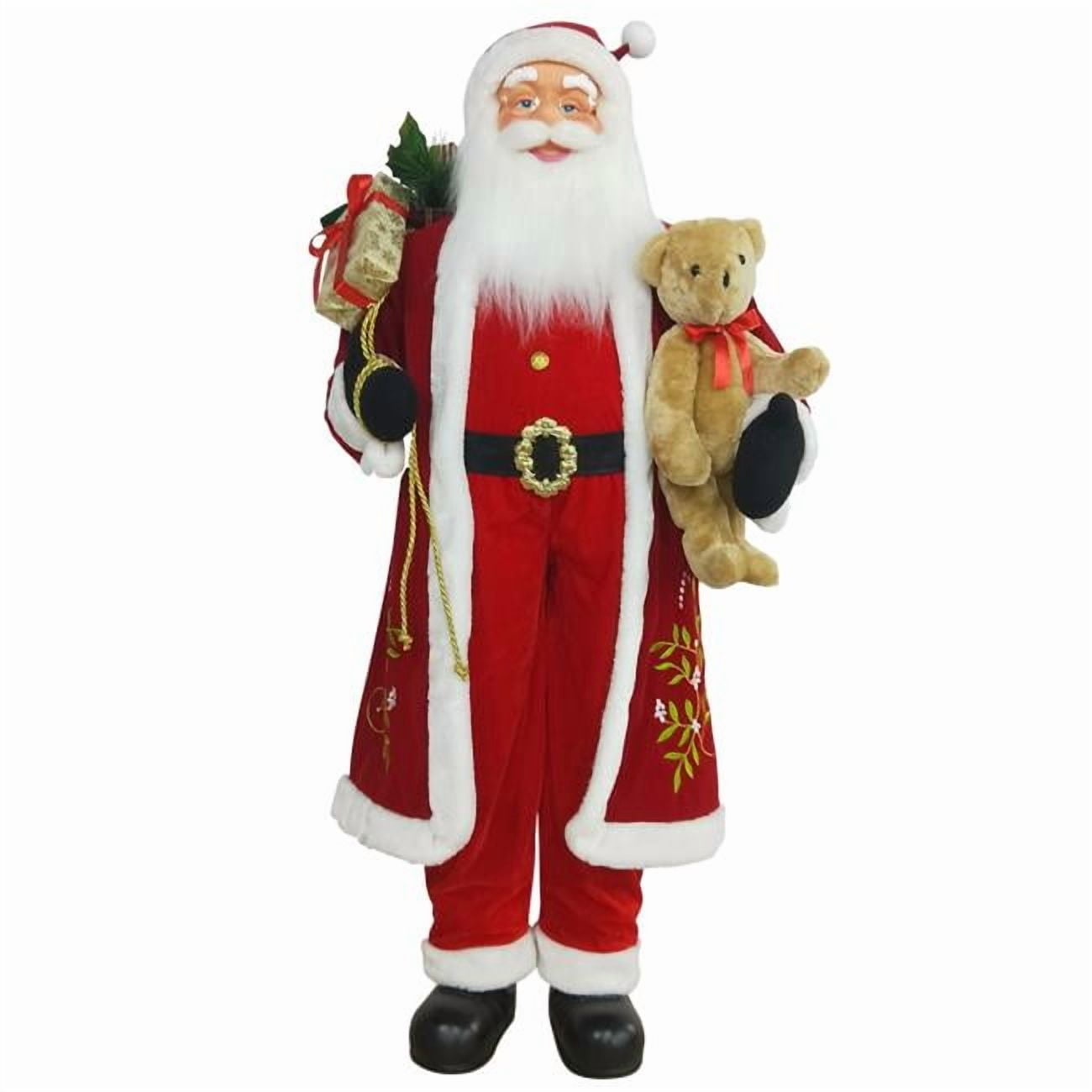 Northlight 5' Traditional Santa Claus with Teddy Bear and Gift Bag