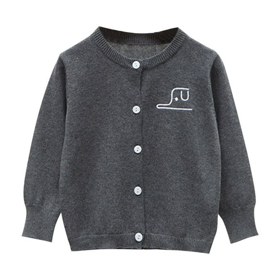 SuTry Children's Small Print Cardigan Long Sleeved Fleece Knitted Round Neck Sweater Subtle Warmth for Cold Weather Outings Wear(Gray,7-8 Years)
