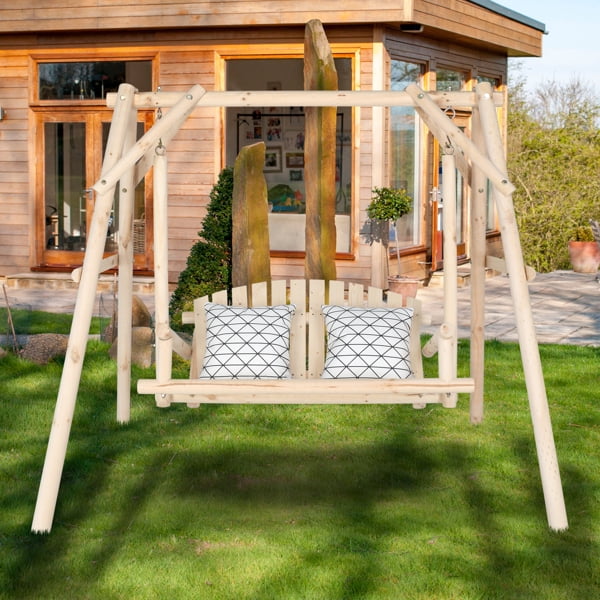 6.5ft Hardwood Patio Garden Outdoor Porch Swing with Stand, Rustic
