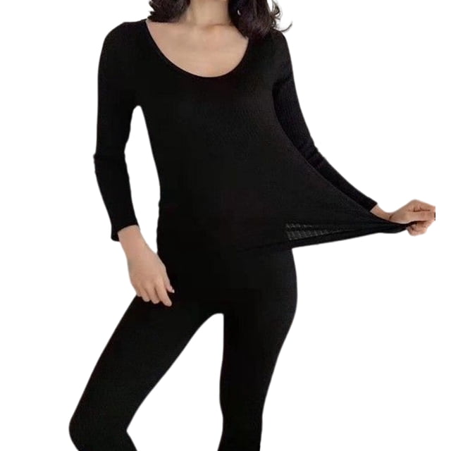 Sonducket Ropa interior térmica para mujer, niñas, diseño Simple, Color sólido, Tops cálidos, pantalones para mujer, invierno, otoño, tiempo libre, Ropa interior Negro Sonducket AP013319-01