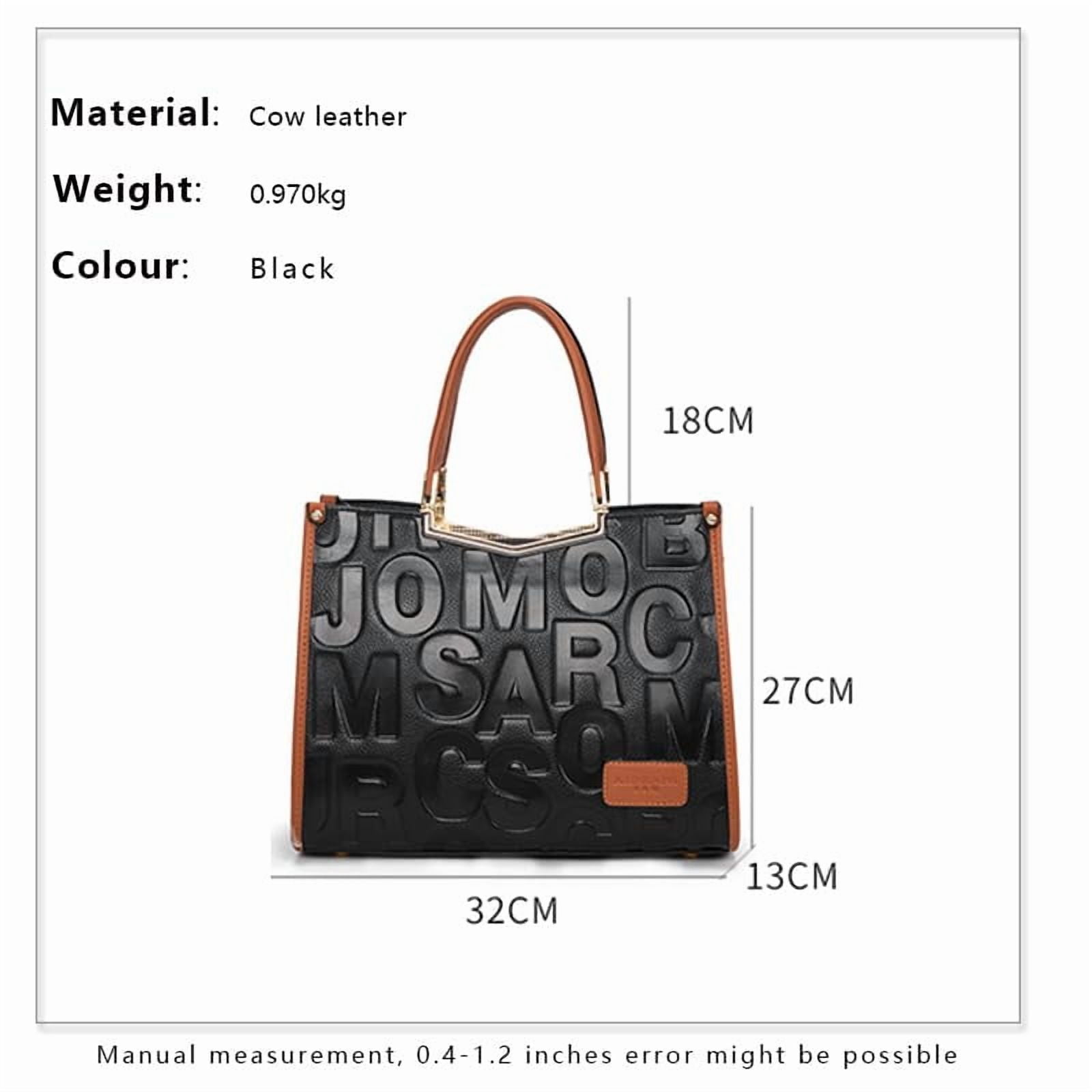 Genuine leather, letter-patterned tote handbag with cross-body strap, large capacity storage bag, wallet, purse