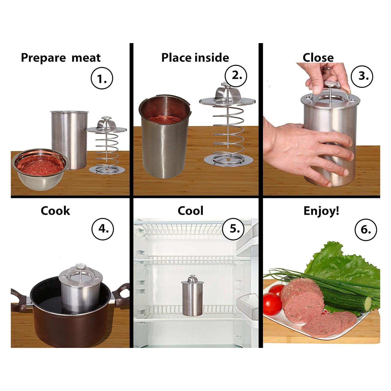 Stainless Steel Meat Press Maker Ham Cooker Mold With Thermometer For Homemade Lunch Loaf Pressure Cooking Kitchen Use