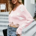 thumbnail image 3 of Lovskoo 2024 Butterfly Cropped Sweater for Women Fall Winter 2023 Long Sleeve Crew Neck Ripped Pullover Tops Pink, 3 of 5