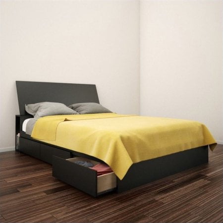 Nexera Avenue Full Size Headboard and Storage Bed, Black