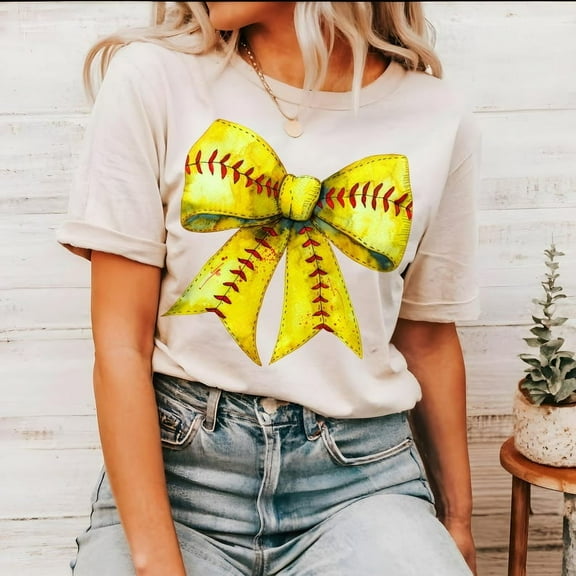 Retro Softball Bow Tee, Coquette Bow Softball TShirt, Mama mom Gift, Softball T Shirt