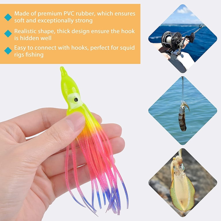SILANON Glow Octopus Squid Skirts Fishing Lures - Soft PVC Bait For Saltwater Trolling (7cm/9cm/11cm)