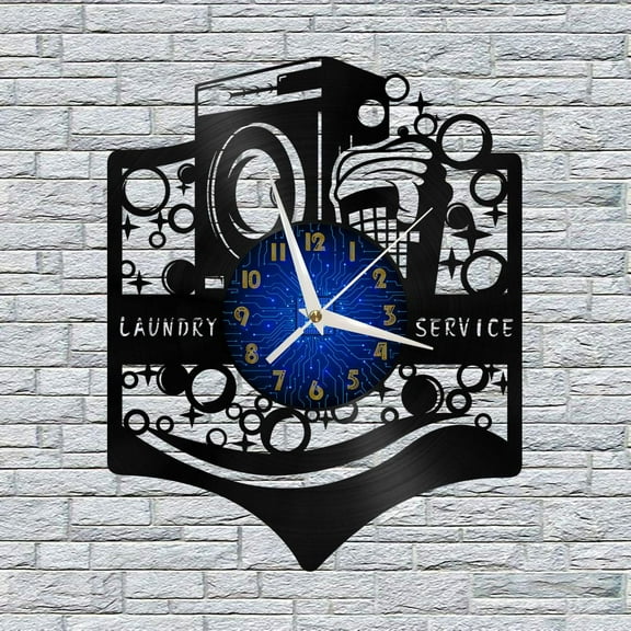 Laundry Service 12 Inch Vinyl Record Wall Clock - Silent, Creative, and Unique Clock for Living Room, Entryway, or Bedroom Decor - Perfect Gift Idea(12 inchs B without LED)