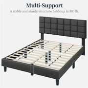 Yaheetech Queen Size Upholstered Platform Bed with Square Tufted Headboard, Dark Gray