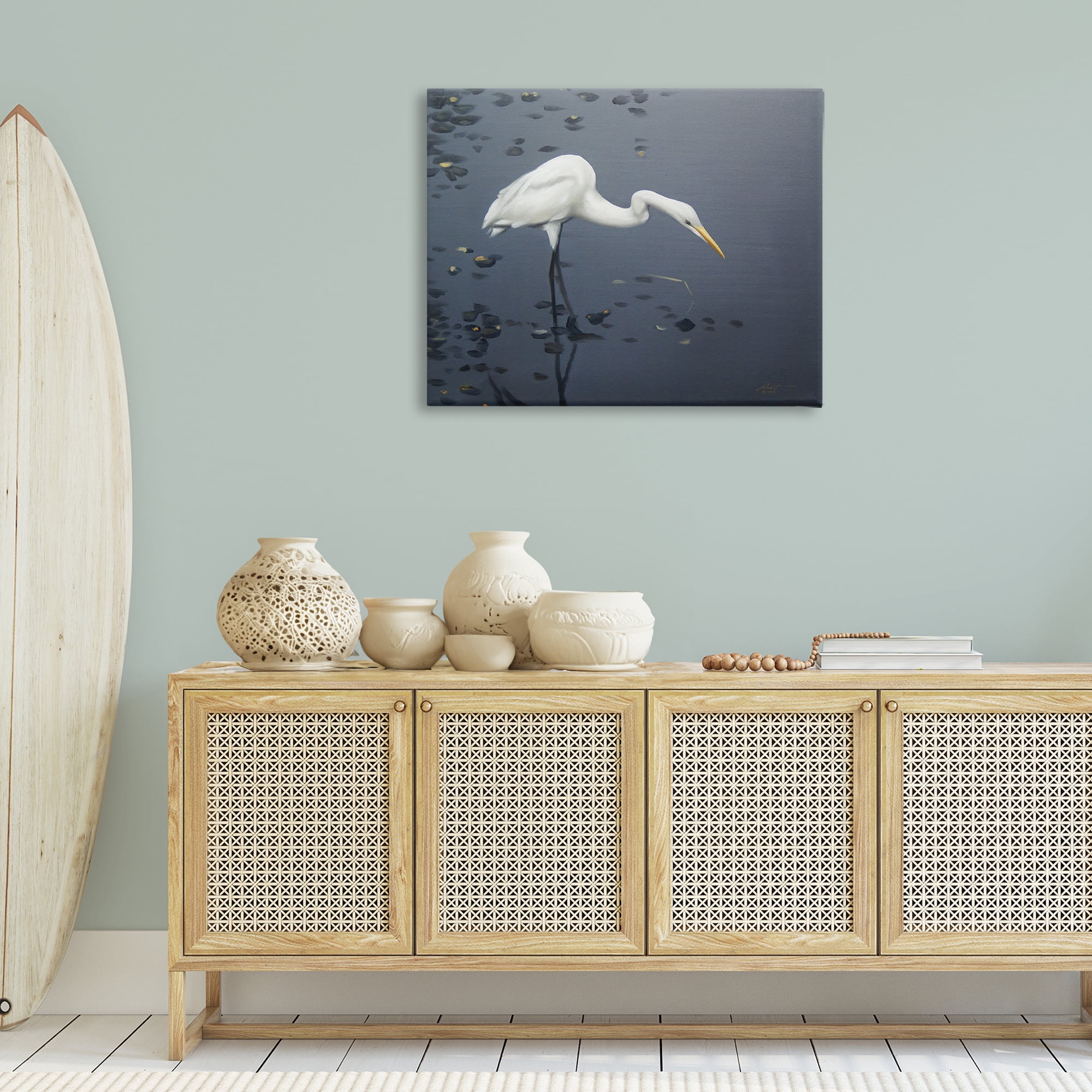 Stupell Industries Graceful Egret in Lake Animals & Insects Painting Gallery Wrapped Canvas Art Print Wall Art, 40 x 30