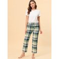 thumbnail image 3 of Pantalones A Cuadros Para Mujer, Ropa De Dormir Con Bolsillos, Cordón De Pierna Ancha, Pantalones De Salón Palazzo Verde S, 3 of 6