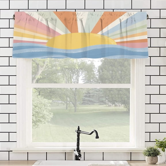 Remain Unique Sunset Horizon Rod Pocket Polyester Curtain Valance for Home Kitchen Bedroom Living Room Window Decor 54x18 inch