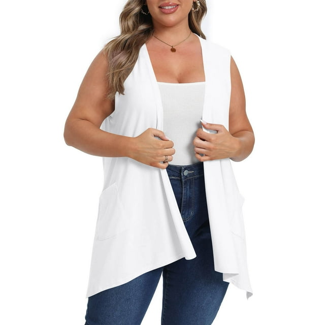 Karight Lightweight Plus Size Cardigan with Pocket Sleeveless Cardigans for Women Summer