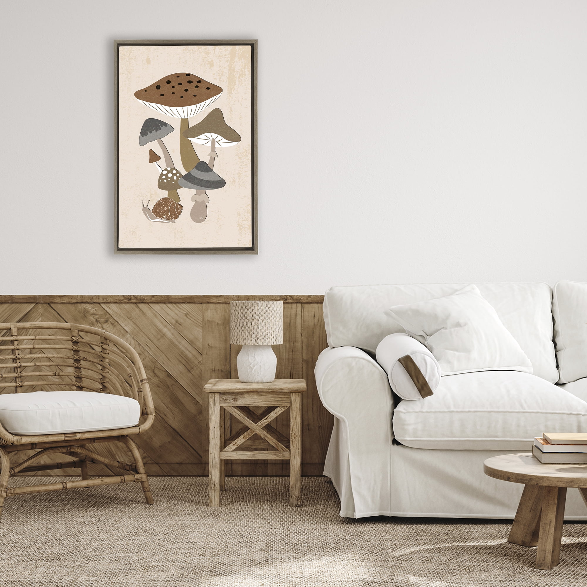 Stupell Industries Earthy Fungi Mushrooms & Snail Brown Framed Floater Canvas Wall Art, design by Martina Pavlova