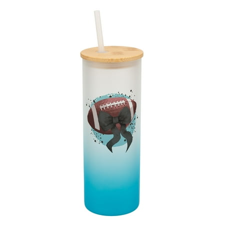 

Elanze Designs 25 Ounce Frosted Glass Gradient Travel Tumbler With Straw and Wooden Lid Football Paint Splatter Sky Blue