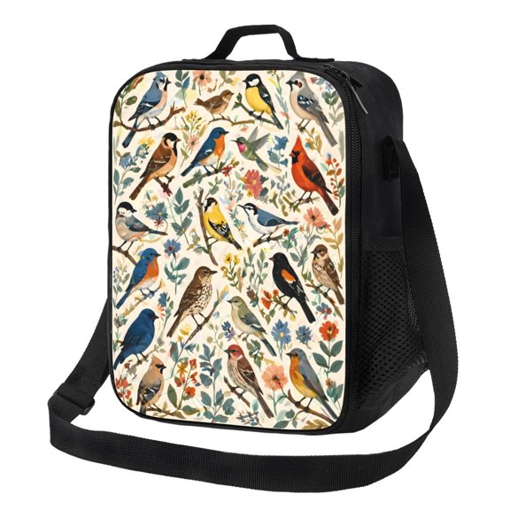 Songbird Garden Lunch Bag Insulated Thermal Lunch Box with Shoulder Strap & Handle for Women and Men