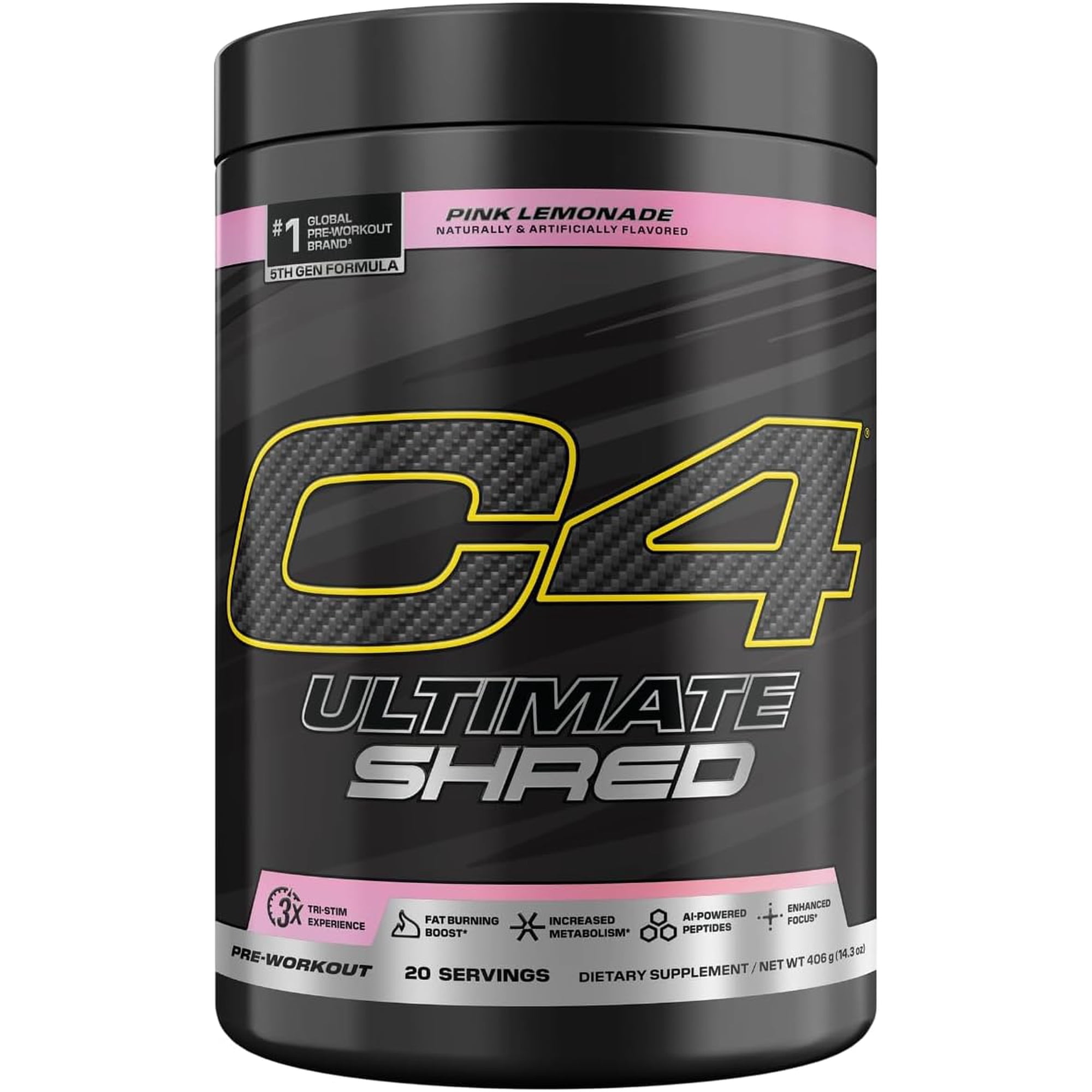 C4 Ultimate Shred Pre Workout Powder with 300mg Caffeine, Thermogenic Fat Burning Formula with Capsimax Cayenne, TeaCrine & Dynamine Energy Blend – Pink Lemonade, 20 Servings