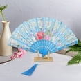 thumbnail image 4 of Unique Bargains 1 Pc Hot Stamped Floral with Tassel Folding Fan for Masquerade Sky Blue Silk Fabric, 4 of 5