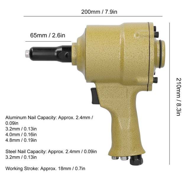 Pneumatic Air Riveter Riveting Pull Pliers 2.4 to 4.8mm Alloy Steel
