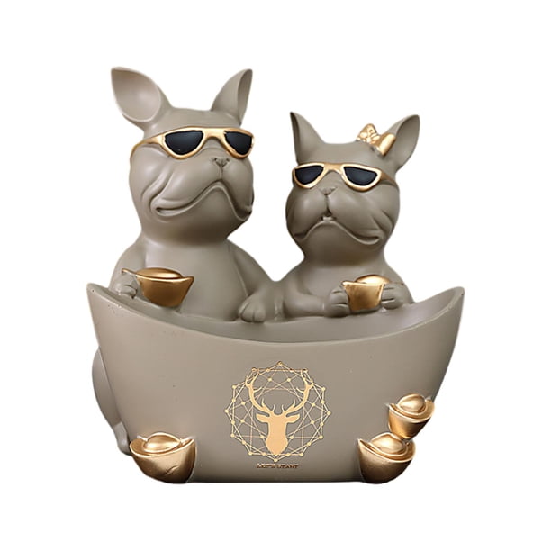 Cuenco de almacenamiento con forma de estatua de perro, caja de almacenamiento de dulces con forma de animal, novedad decorativa, Marrón