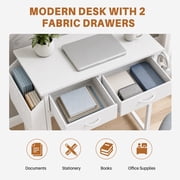edx Small Desk with Drawers & Iron Hook, 32 Inch Computer Desk,White Vanity Desk with Storage Bag Modern Gaming Writing Desk Study Table for Home Office, White
