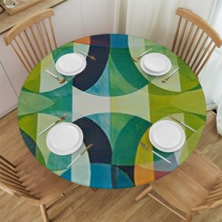 BANET Grunge Tablecloth Geometric Round Shapes Vertical Nature Theme Pattern Round Table Cover for Dining Room Kitchen Decor 31 -35