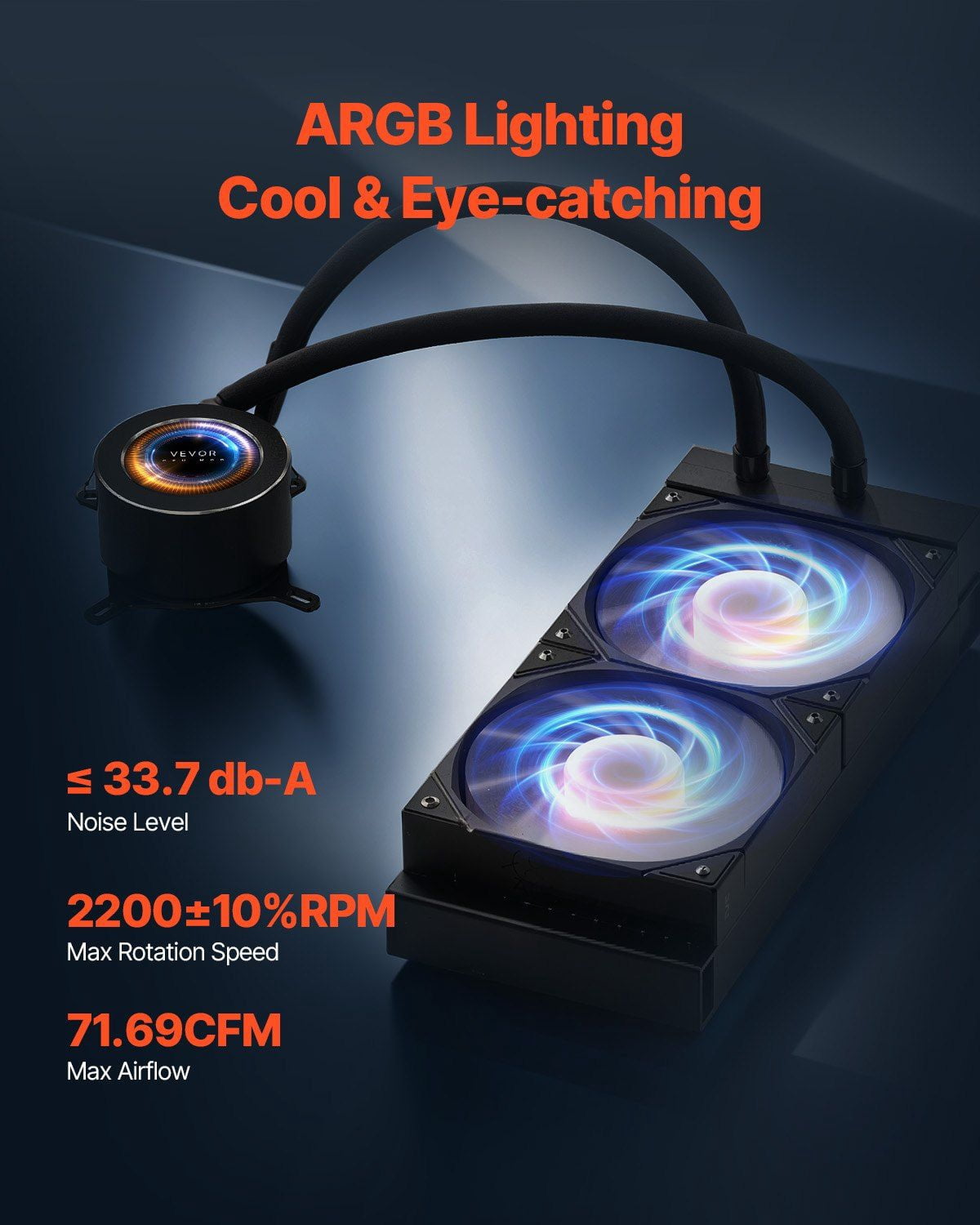 High-Performance AIO CPU Liquid Cooler with 2.1" LCD Display, Dual ARGB PWM 120mm Fans, 4850RPM Pump Speed, and Universal Intel & AMD Socket Compatibility for Windows PC Builds