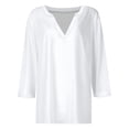 thumbnail image 5 of 3/4 Length Sleeve Womens Tops Spring Summer V Neck Plain Casual Blouse Office Work Shirts Solid Basic Tee Tops, 5 of 6
