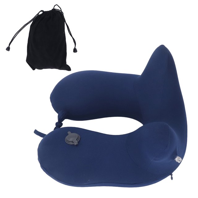 Almohada cervical 2 en 1, portátil, azul oscuro, inflable, en forma de U, transpirable, para avión, para casa, viajes y oficina.