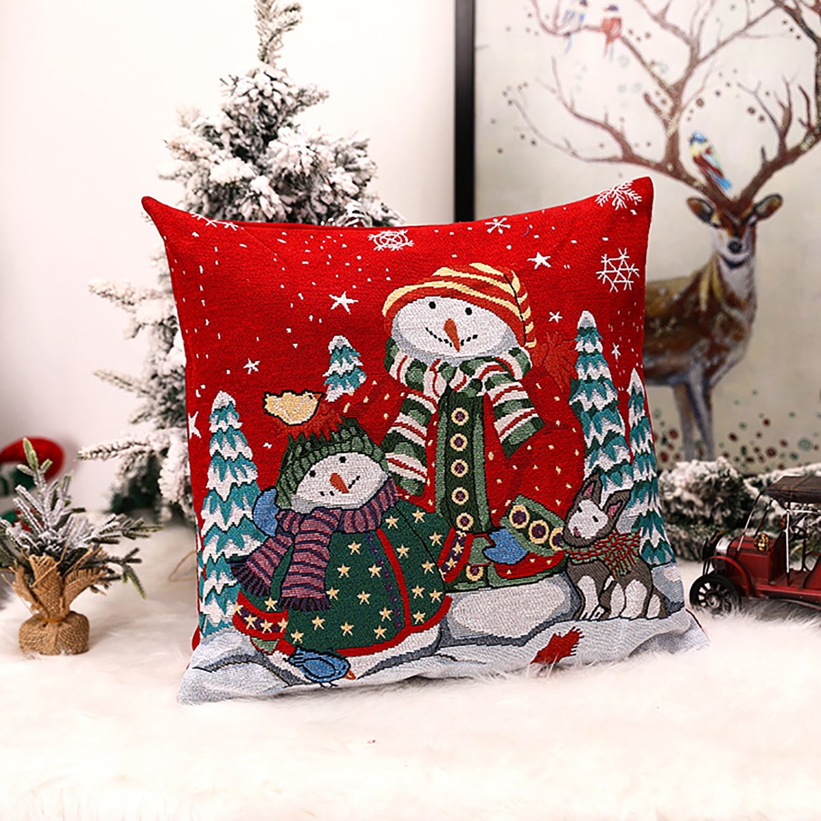 Outdoor Pillows Covers with Inserts 1PCS, Christmas Winter Scene Snowman  Farmhouse Waterproof Pillow with Adjustable Strap Decorative Throw Pillows