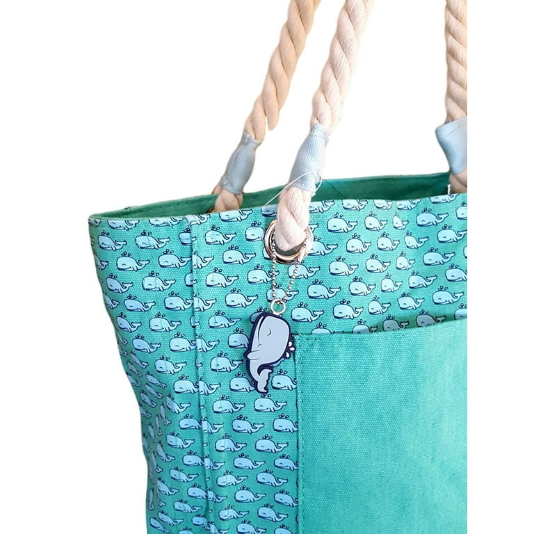 Women's Turquoise Medium Whale Print Beach Bag Tote Handbag