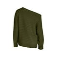 thumbnail image 4 of XPMWRP Women's One Shoulder Fall Sweaters Batwing Sleeve Textured Knit Tops Oversized Off The Shoulder Solid Color Pullover Sweater Green L, 4 of 9