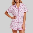 thumbnail image 2 of Womens Pajama Sets Bow Printed Collar Short Sleeve Shorts Cute Comfortable Sleepwear Loungewear Nightwear Nightclothes Homewear, 2 of 6