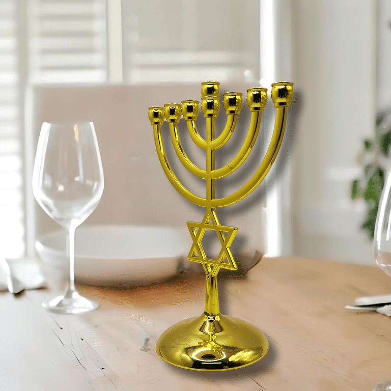 7-Branch Gold-Plated Menorah with Star of David photo 3