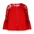 thumbnail image 4 of Fair Price Clothing MIUOWANP Women Casual Elegant Loose Large Size Lace Solid Color Round Neck Pullover Chiffon Shirt Long Sleeve Round Neck Top Shirt L Red, 4 of 5
