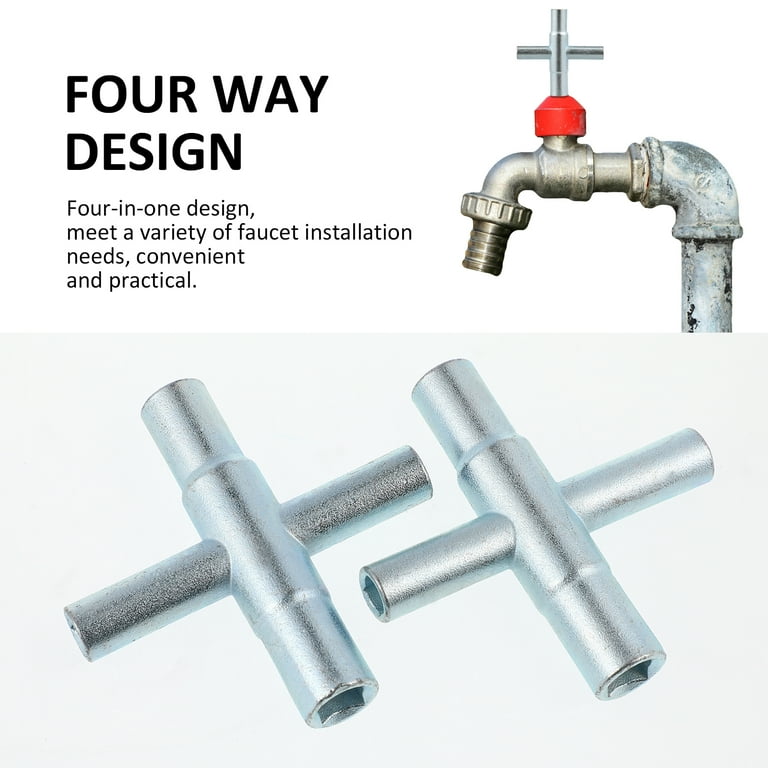 4-Way Faucet Key / Valve Key - Steel Chrome Plated | Sizes: 1/4", 9/32", 5/16", 11/32" For Plumbing & Repair