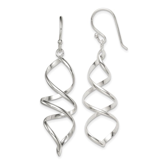 Beautiful Sterling Silver Corkscrew Twisted Dangle Earrings
