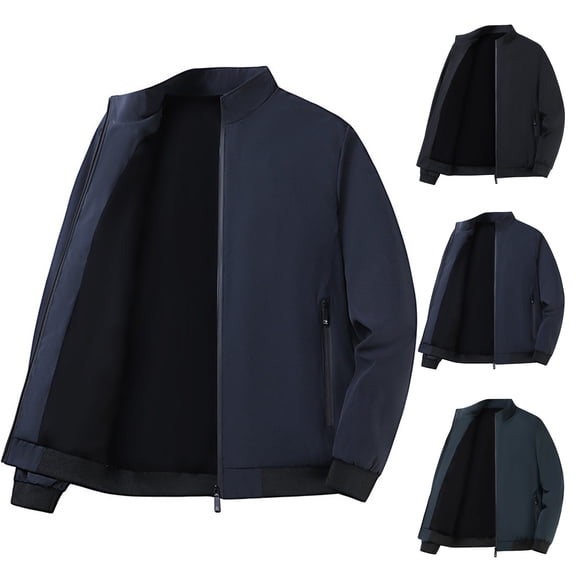 KeShDi Puffer Jacket Men Men's Solid Color Long Sleeved Stand Up Collar Zipper Cardigan Jacket Navy L