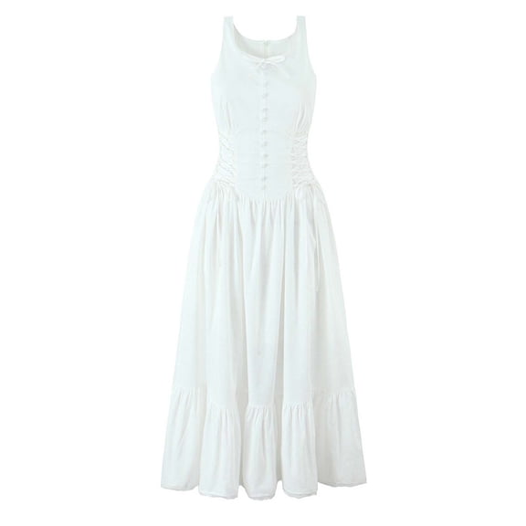 THDHVS Elegant Dresses for Women,Womens Dresses,Solid Color V Neck Sleeveless Dress with Back Zipper and Cinched Waist White
