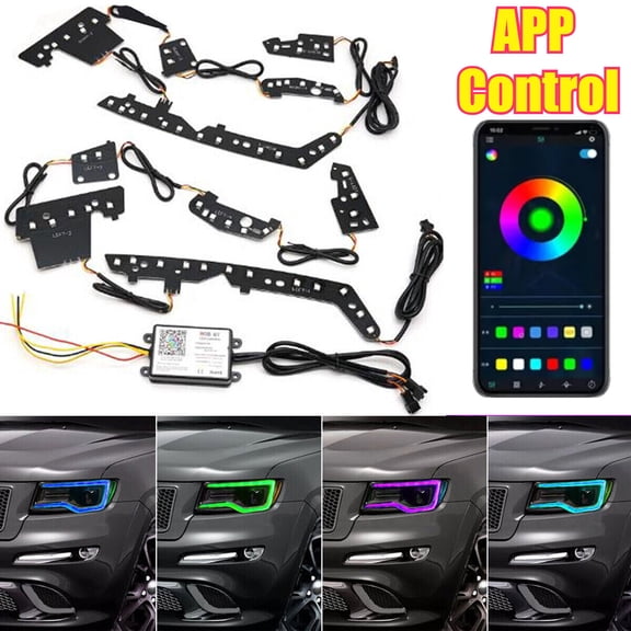 APP Control RGBW LED Headlight DRL Board Kit For 2014-2021 Jeep Grand Cherokee