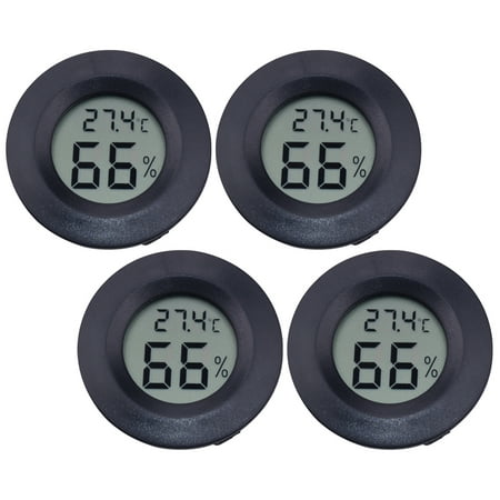 LEORX 4Pcs Mini Hydrometer Acrylic Digital Hygrometer Thermometer for Bearded Dragon Terrarium Supplies Black