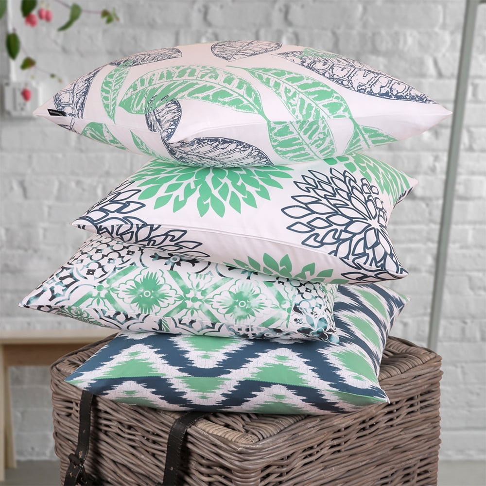 Phantoscope New Living Series Duplex Printing Decorative Throw Pillow Covers, 18" x 18", Teal, Set of 4
