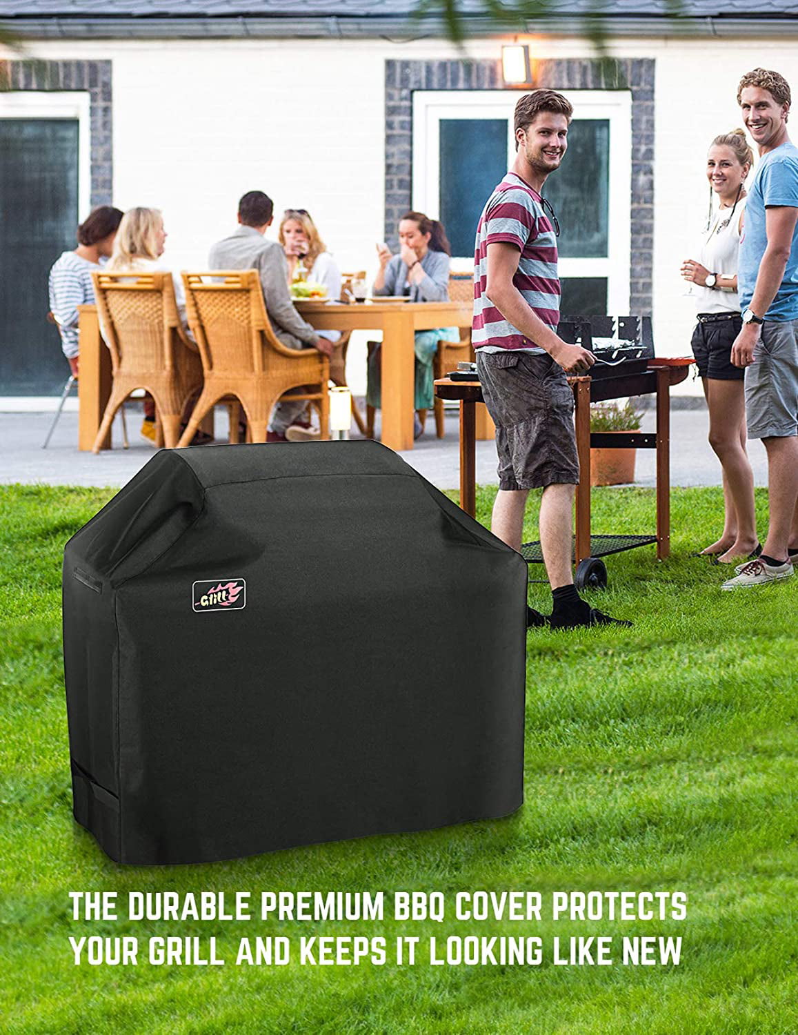 152cm Large 4 5 6 Burner Hooded BBQ Barbecue UV Protector BBQ Grill Cover Black 